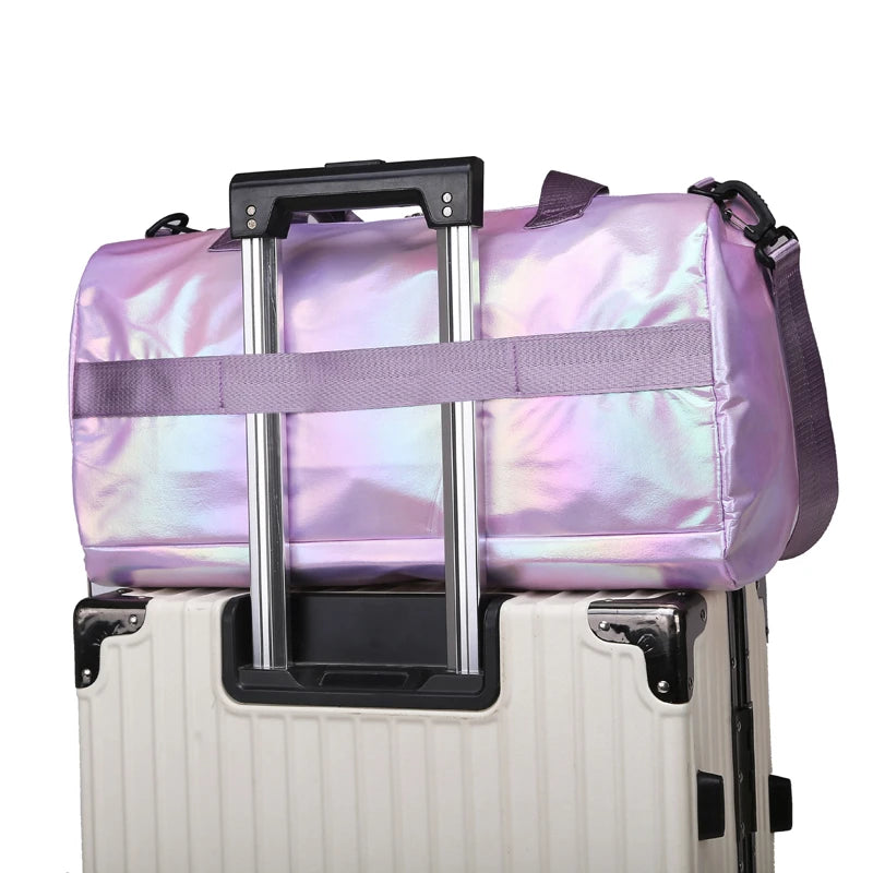 Women's Large Capacity Nylon Travel Duffel Bag with Shoe Compartment