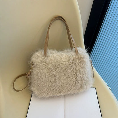 Faux Fur Tote Bag for Women – Plush Bucket Handbag with Crossbody Strap