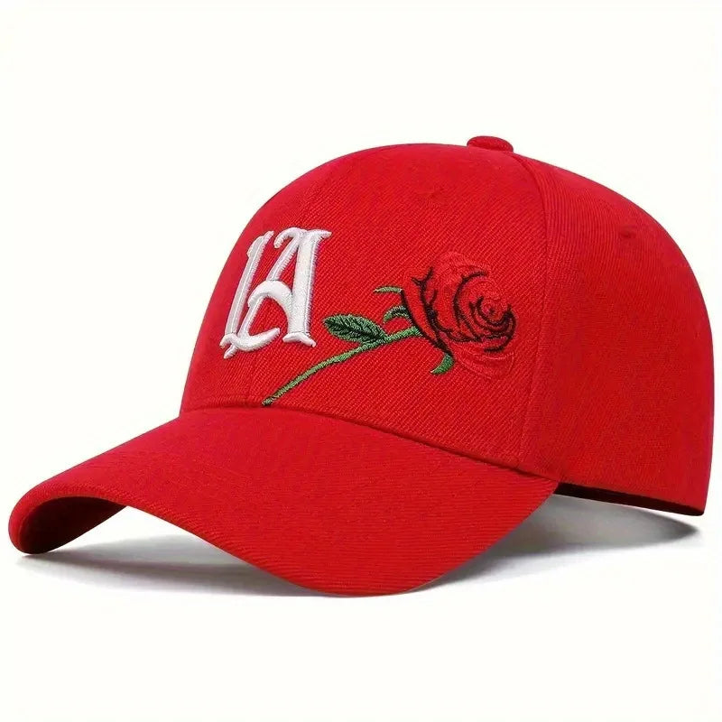 LA Rose Embroidery Baseball Cap – Adjustable Snapback Hat for Men & Women