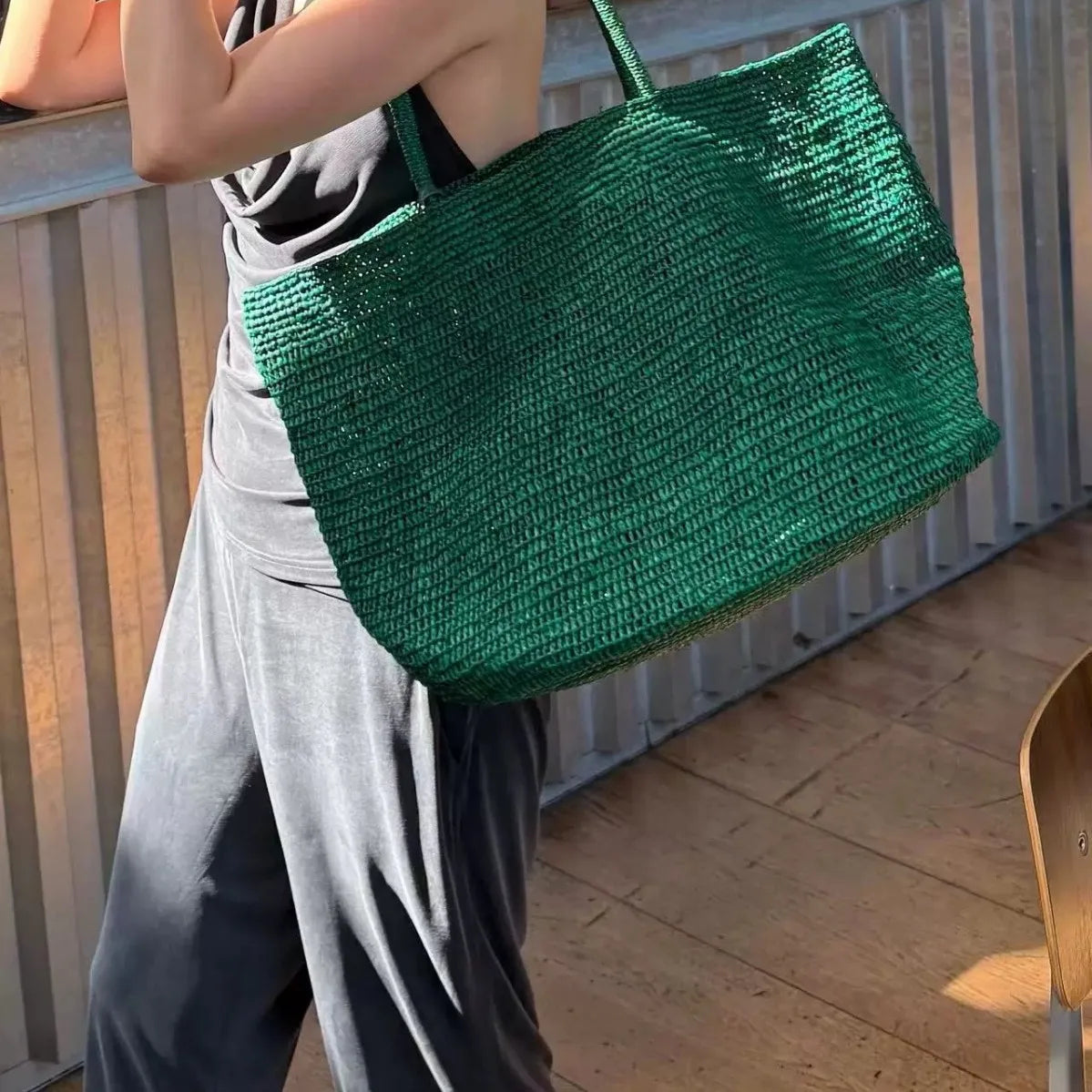Large Handwoven Rattan Tote Bag Women Natural Straw Beach Purse Luxury Shoulder Bags Handbag Summer