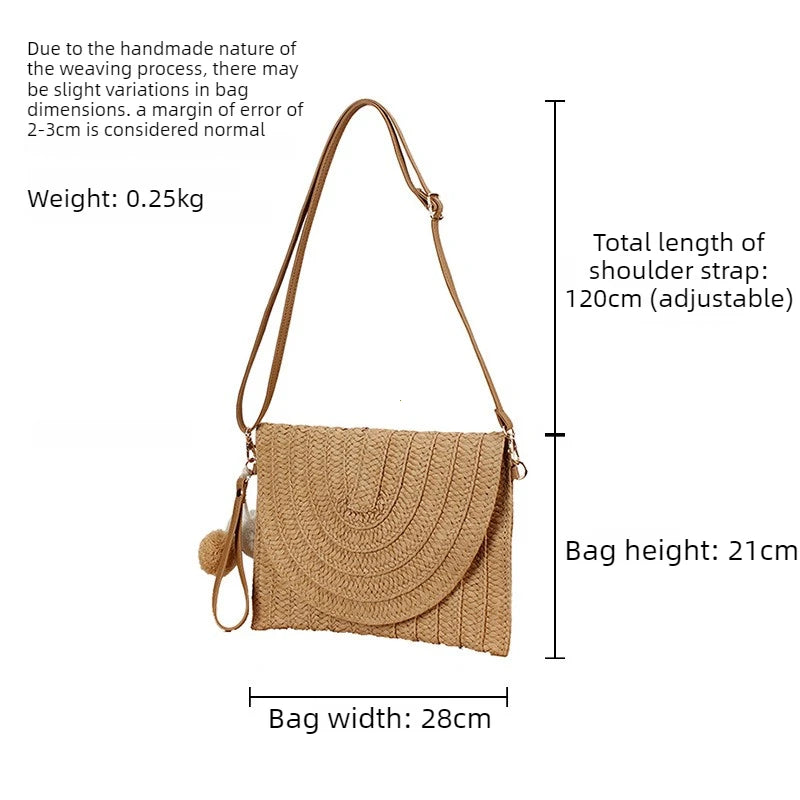 Straw Woven Envelope Clutch – Women's Summer Beach Crossbody Bag