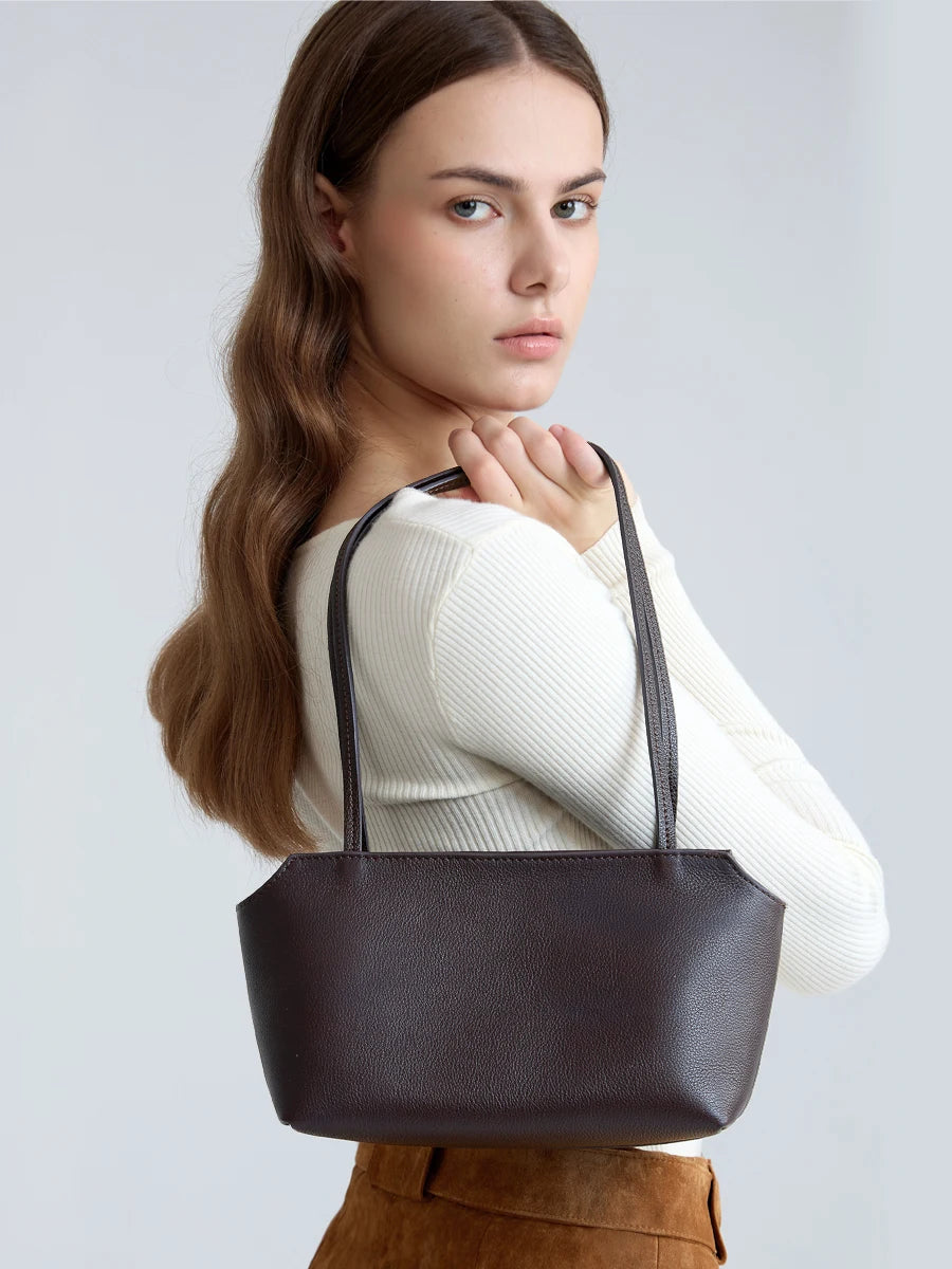 Genuine Leather Mini Shoulder Bag – Women's Pebbled Tote