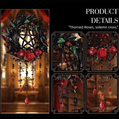 Gothic Black Rose Wreath MOC Building Blocks – 1300pcs Botanical Wall Decor