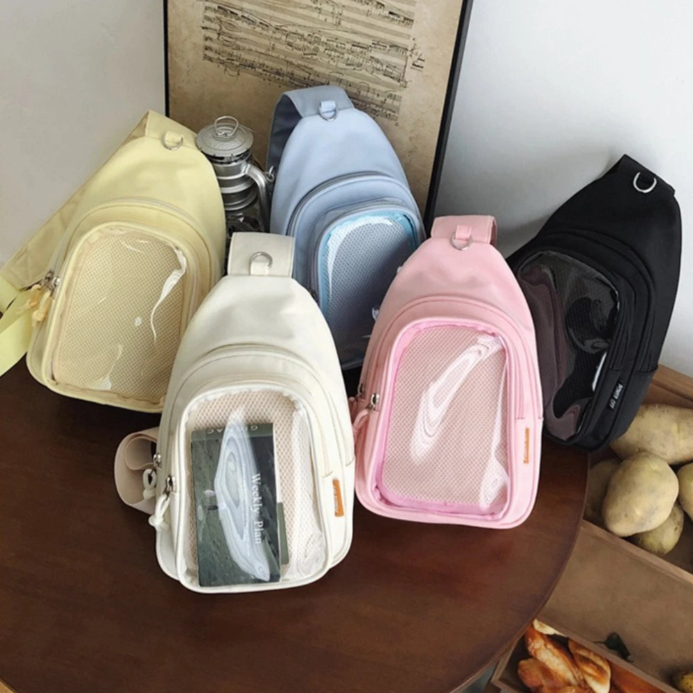 Kawaii Ita Sling Bag – Nylon Crossbody with Display Window