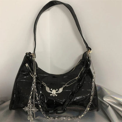 Y2K Skull Shoulder Bag – Crocodile Pattern Dark Punk Handbag