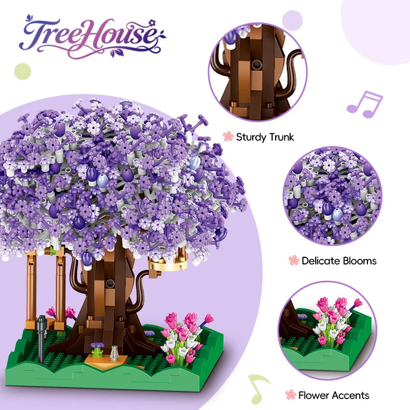 Cherry Blossom Tree House Building Blocks Set – DIY Floral Model Kit