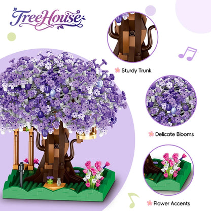 Cherry Blossom Tree House Building Blocks Set – DIY Floral Model Kit