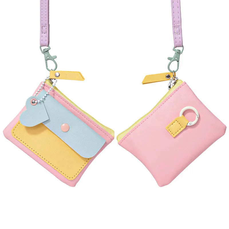Cute Lanyard Card Holder Wallet – Korean Style Macaron Neck Pouch