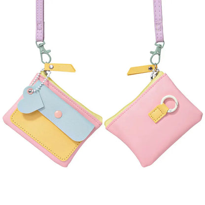 Cute Lanyard Card Holder Wallet – Korean Style Macaron Neck Pouch