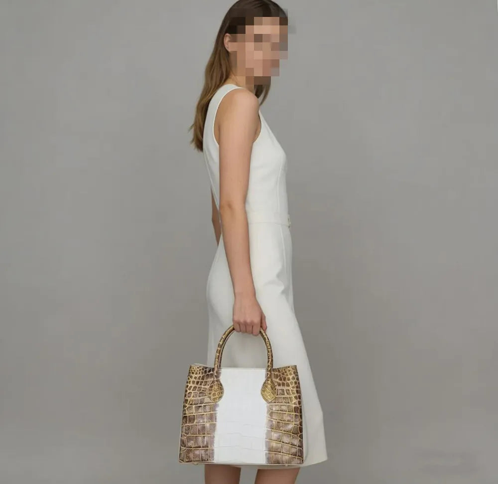 Crocodile Belly Leather Tote Bag – Large Capacity Women's Shoulder Handbag