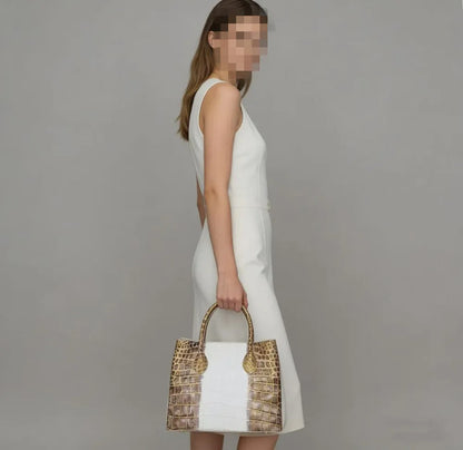 Crocodile Belly Leather Tote Bag – Large Capacity Women's Shoulder Handbag