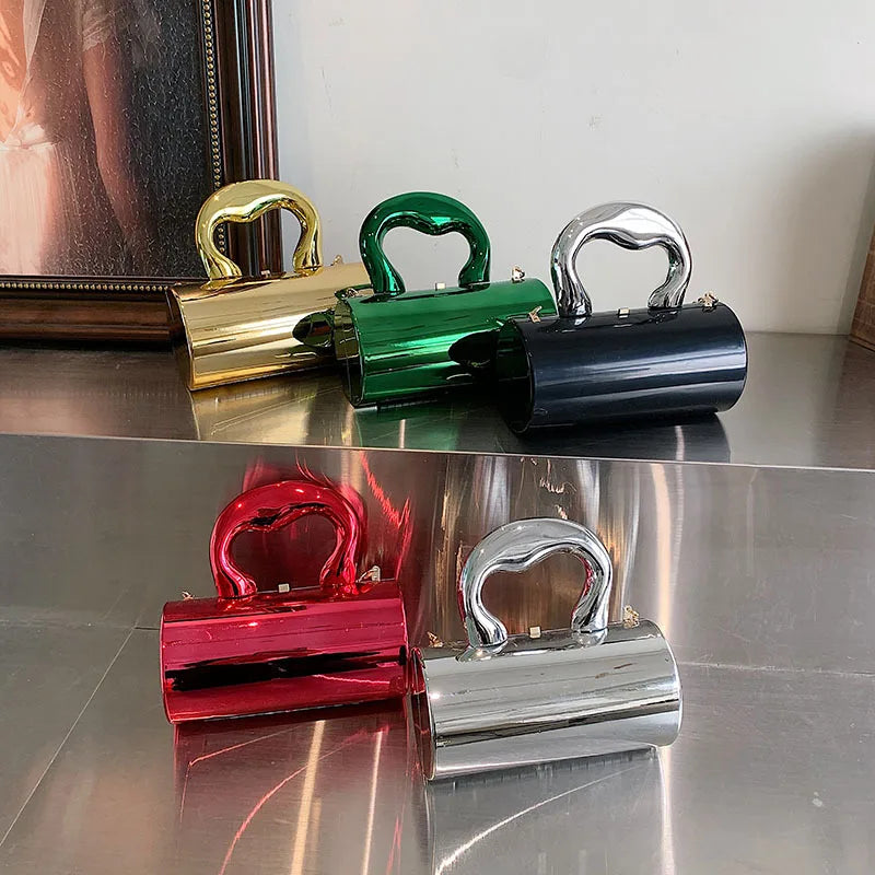 Cylinder Evening Clutch – Women's Metallic Mini Crossbody Bag
