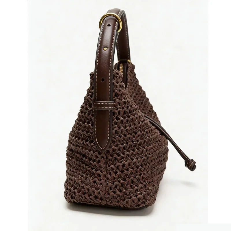 Summer Rattan Half Moon Beach Straw Shoulder Bags Women S Bucket Bag Purse Woven Handbags Casual