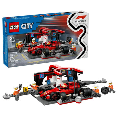 LEGO 60443 F1 Pit Stop Crew Building Set – Ferrari Race Car Toy 322pcs