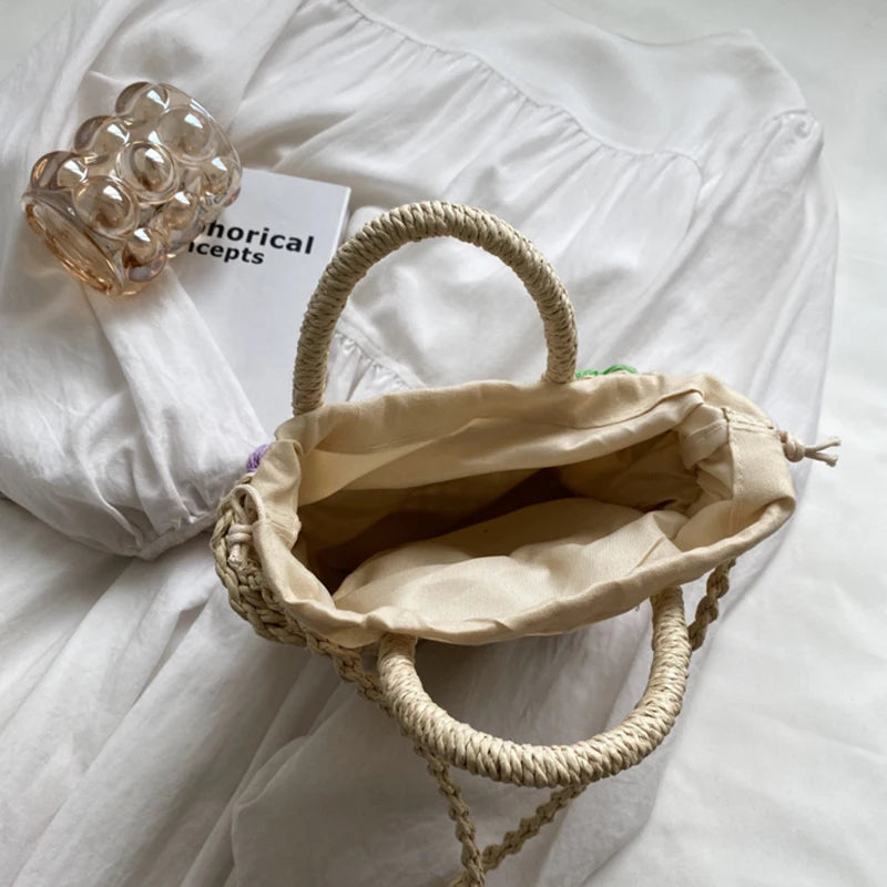 Straw Woven Shoulder Bag – Women's Summer Flower Handbag