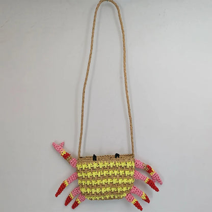 Crab Straw Woven Shoulder Bag – Colorful Handwoven Novelty Bag