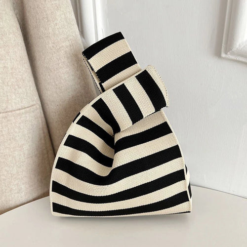 Knitted Knot Wrist Bag for Women – Mini Striped Handbag