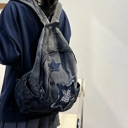 Denim Star Backpack – Y2K Korean Vintage Schoolbag
