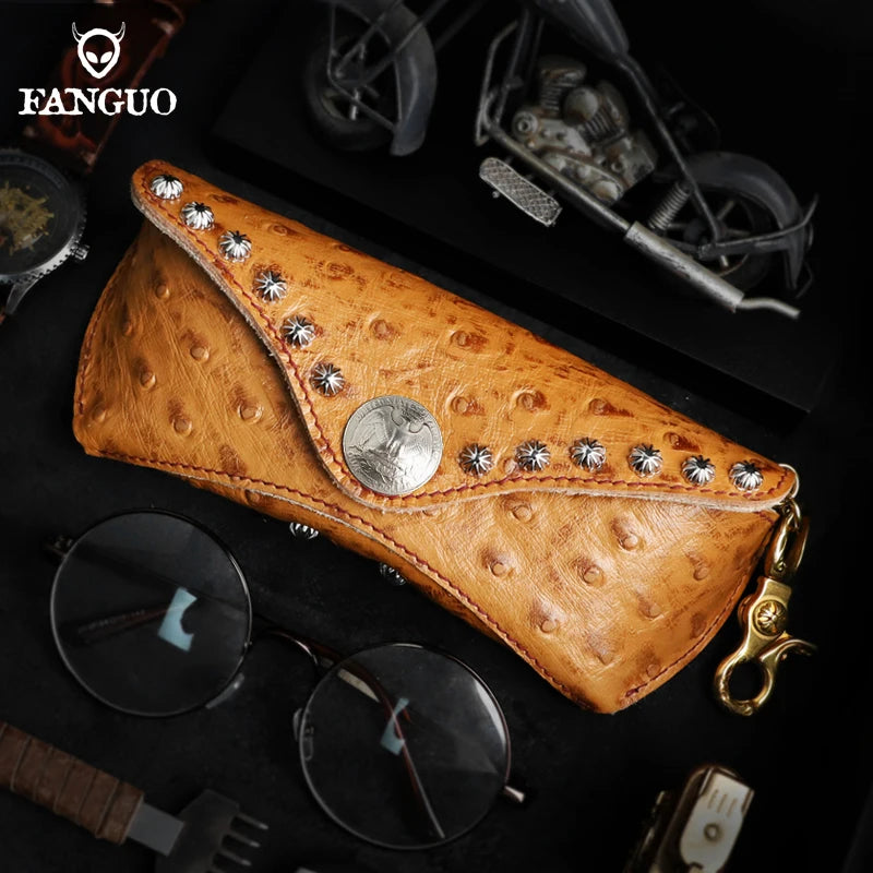 Handmade Genuine Leather Eyeglasses Case – Ostrich Embossed Sunglasses Holder