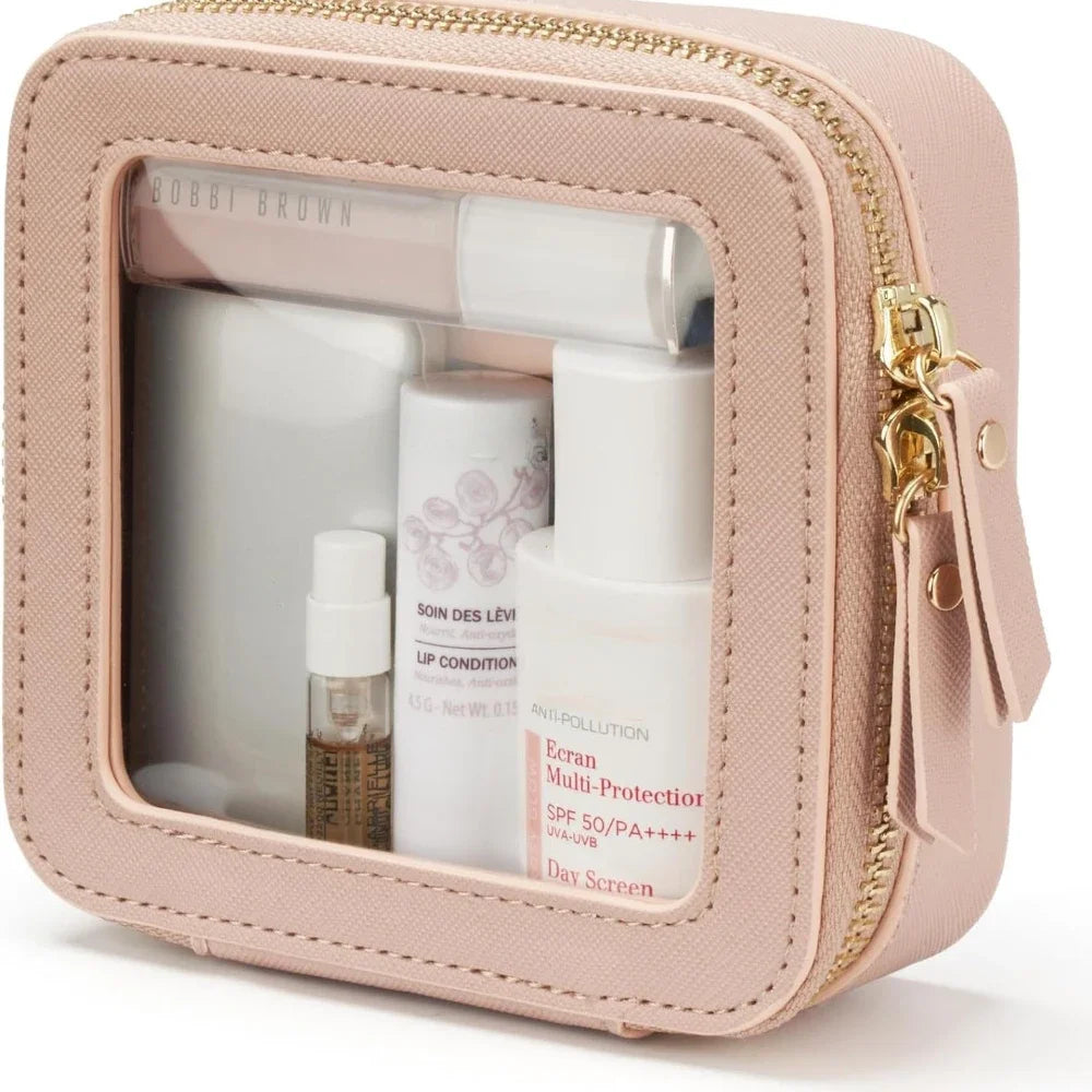 Mini Clear Makeup Bag – PU Saffiano Vegan Faux Leather