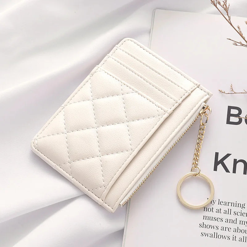 Quilted Mini Card Wallet with Keychain Ring