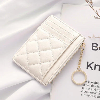Quilted Mini Card Wallet with Keychain Ring