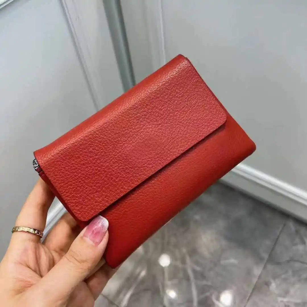 Genuine Cowhide Women's Tri-Fold Wallet – Zipper Coin Purse