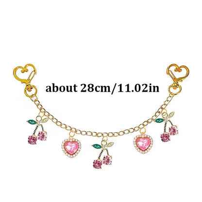 Cherry & Heart Bag Charm – Glass Stone Chain Jewelry Pendant