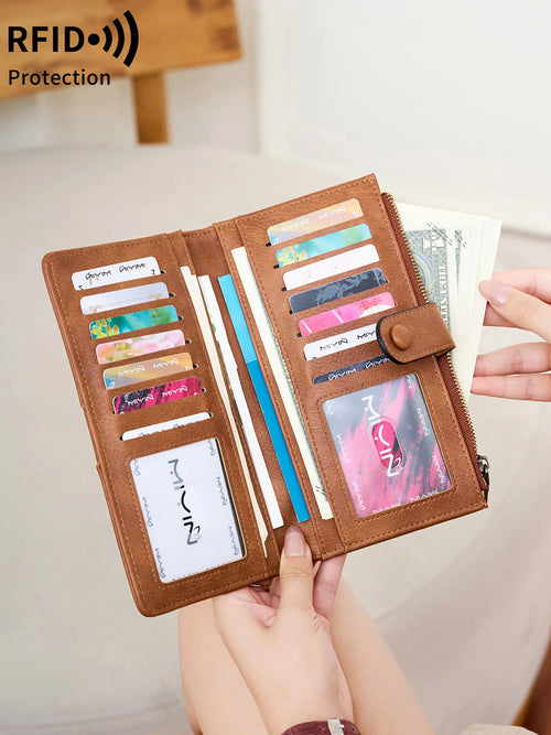 RFID Blocking Long Bifold Wallet for Women