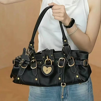 Heart Lock Bowling Bag – Y2K Vintage Punk Large Capacity Shoulder Tote
