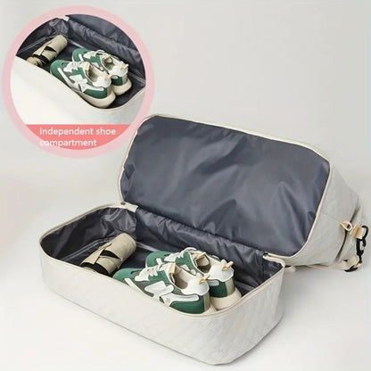 Quilted Nylon Travel Duffle Bag Set with Shoe Compartment