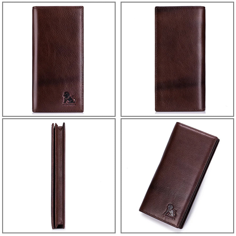 Men's Genuine Leather Long Wallet – Multi-Card Slot Bifold