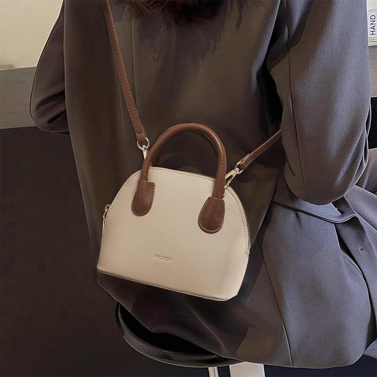 FOXER Brand Women's Handbag PU Leather Casual Female Shoulder Bag Large Capacity Daily Crossbody Bag Purse Commuting Bag