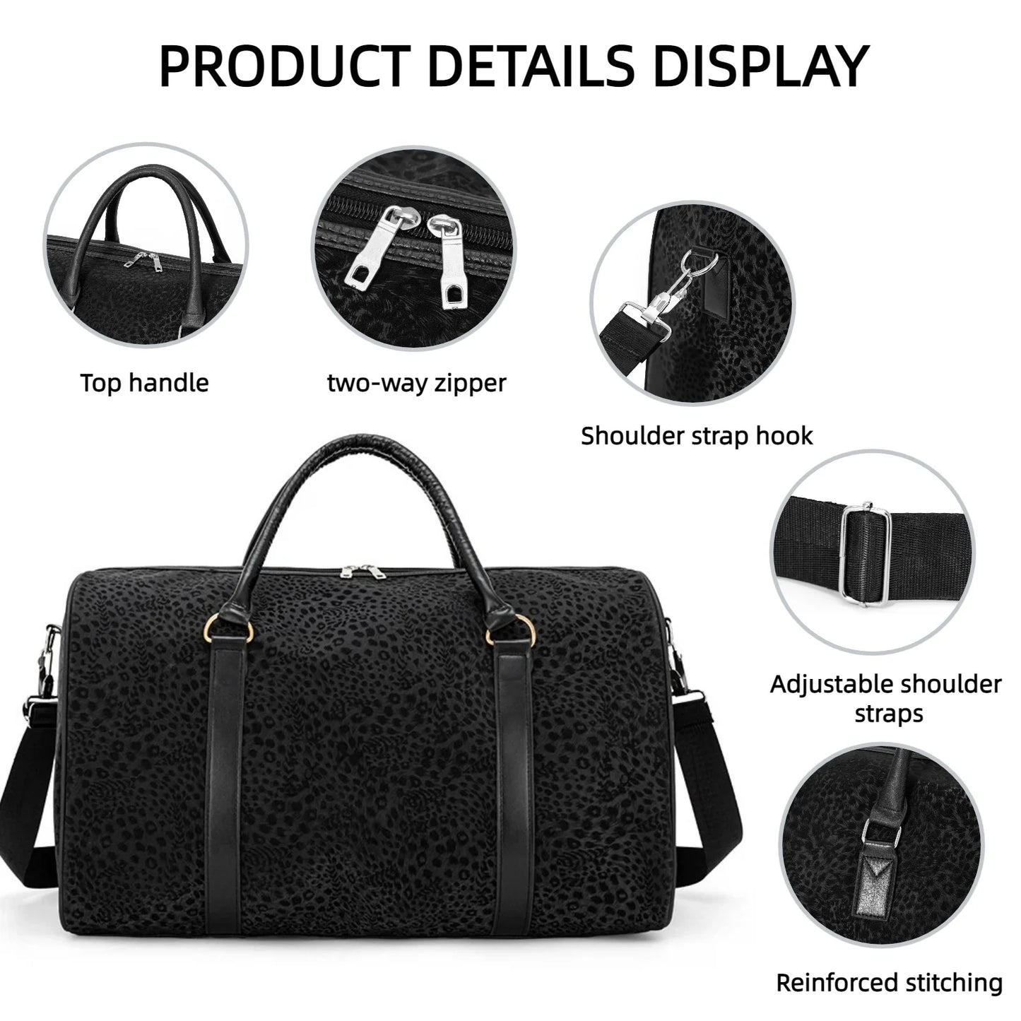 Men's Black Leopard Duffle Bag | Gym Weekend 16" Laptop Bag