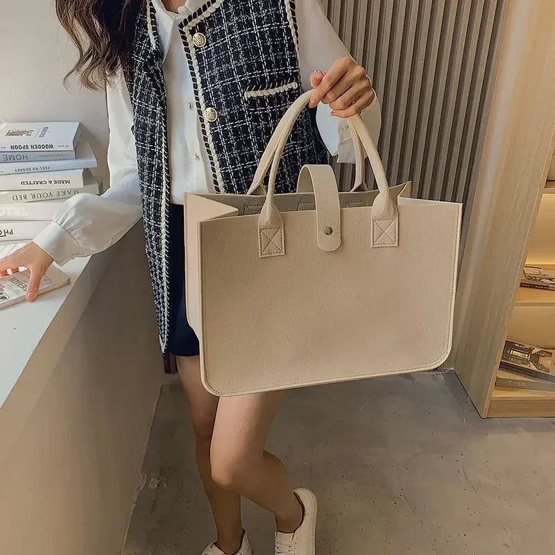 Large Capacity Felt Tote Bag for Women – Designer Woven Handbag