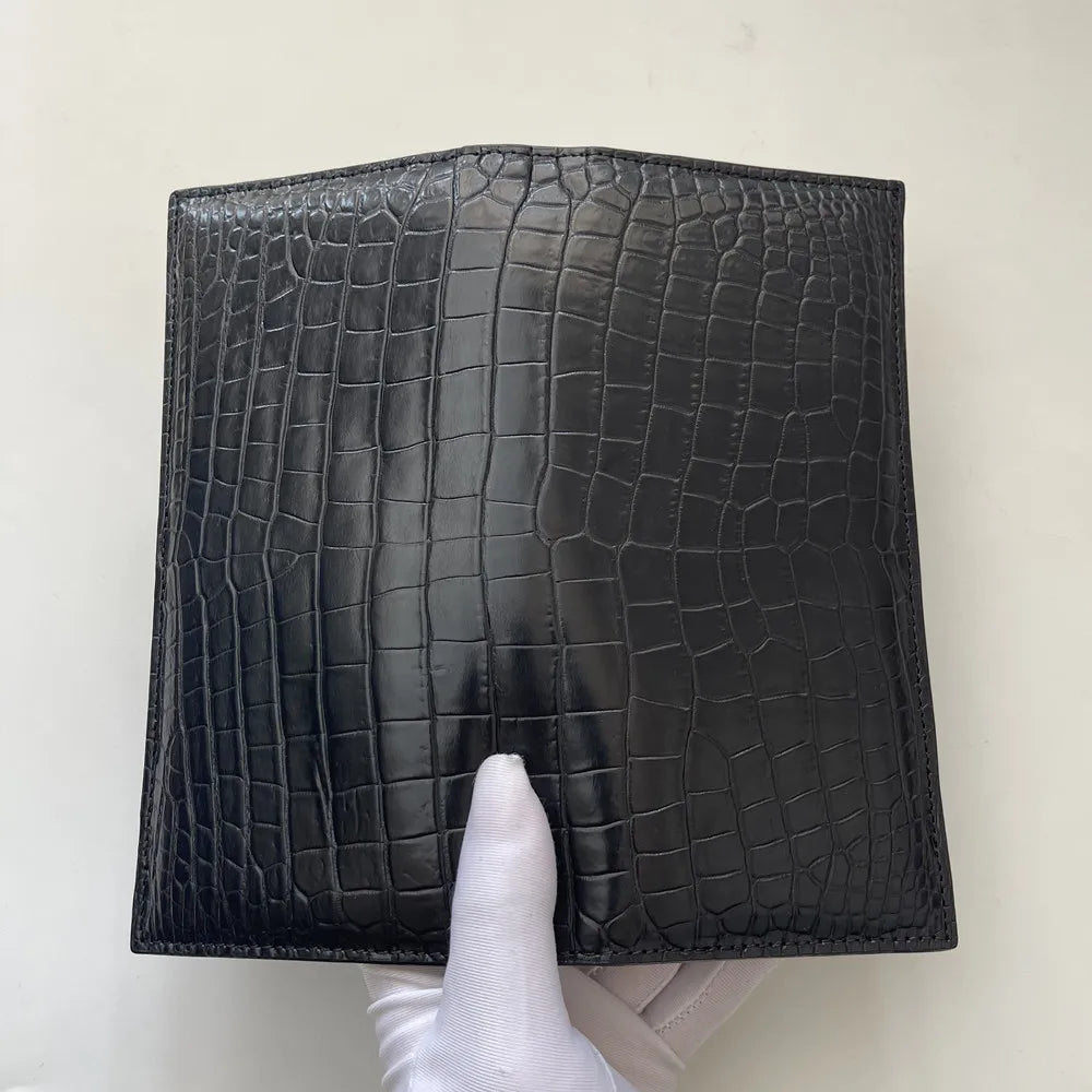 Men's Genuine Crocodile Leather Long Bifold Wallet