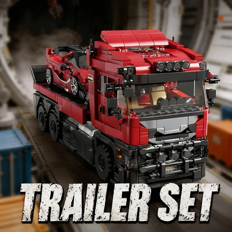 MOC Truck & Trailer Building Blocks Set – 1260+ Pcs with Sports Car