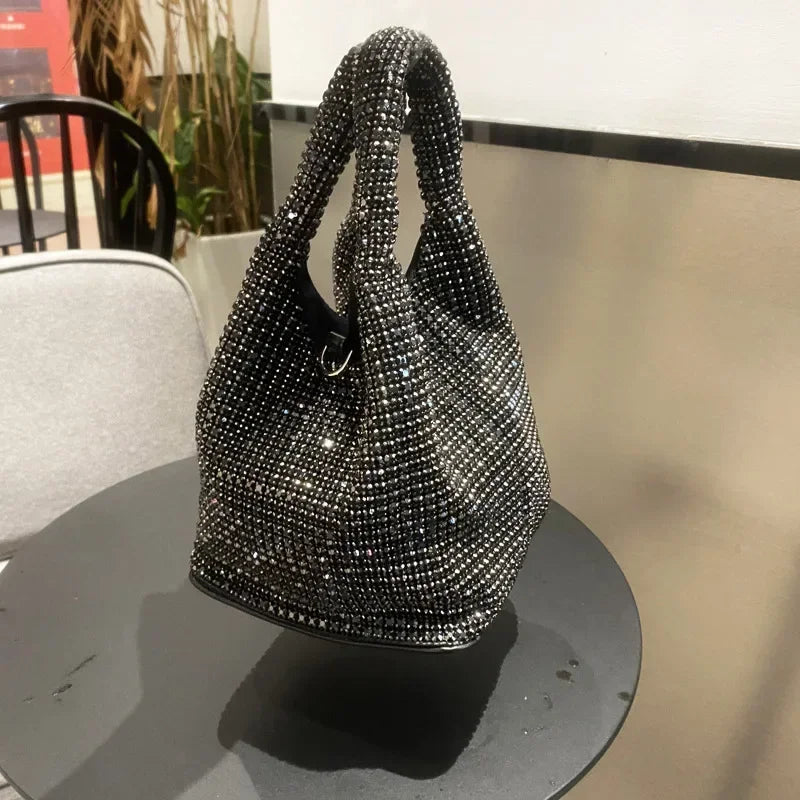 Rhinestone Crystal Bucket Bag – Luxury Sparkle Handbag