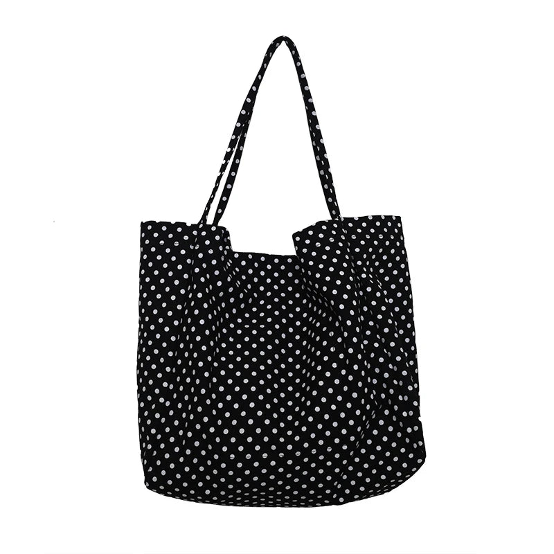 Polka Dot Canvas Tote Bag – Retro Large Capacity Shoulder Bag