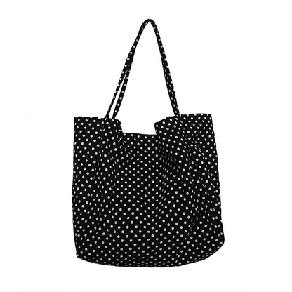 Polka Dot Canvas Tote Bag – Retro Large Capacity Shoulder Bag