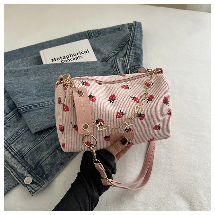 Corduroy Small Fresh Strawberry Crossbody Bag Chain Niche Pillow Casual Versatile Commuter Underarm