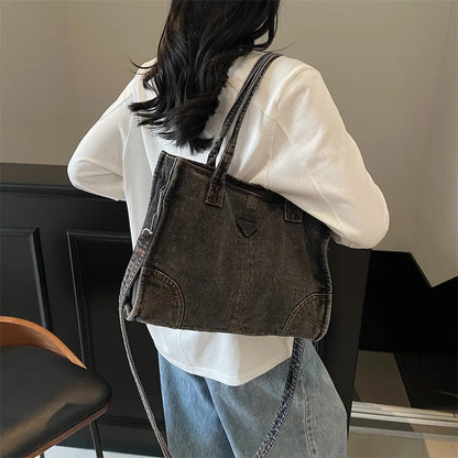 Trendy Summer Large Capacity Denim Shoulder Bag Korean Design Casual Minimalist Crossbody Versatile