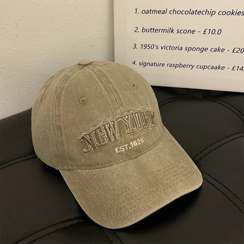 Washed Cotton New York Baseball Cap – Vintage Retro Dad Hat