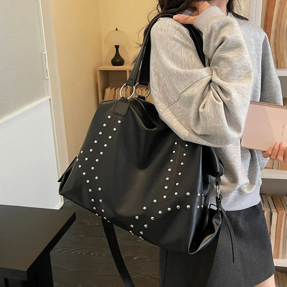 Rivet PU Leather Women's Shoulder Bag – Large Moto Tote