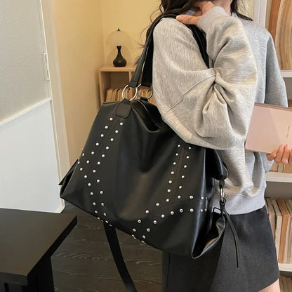 Rivet PU Leather Women's Shoulder Bag – Large Moto Tote