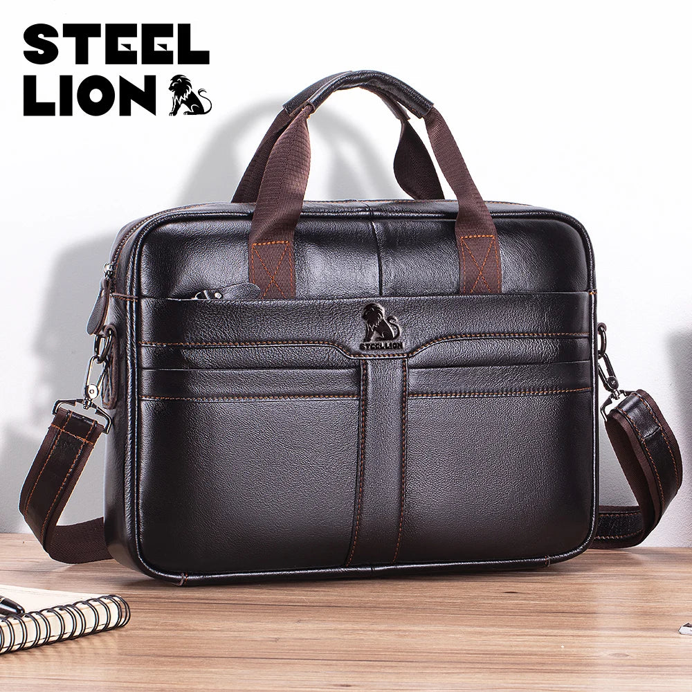 Steel Lion Men's Genuine Leather Briefcase & Laptop Bag