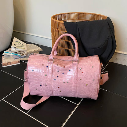Moods Alligator Grain Big Duffel Bags Women Luxury Designer Handbags Diamond Decor Large Capacity