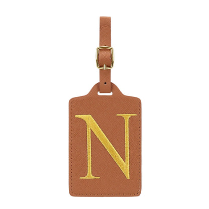 Personalized Initial Luggage Tag – Brown PU Leather Monogram Suitcase Label