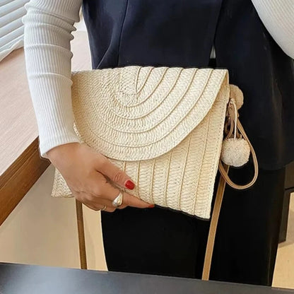 Straw Woven Envelope Clutch – Women's Summer Beach Crossbody Bag