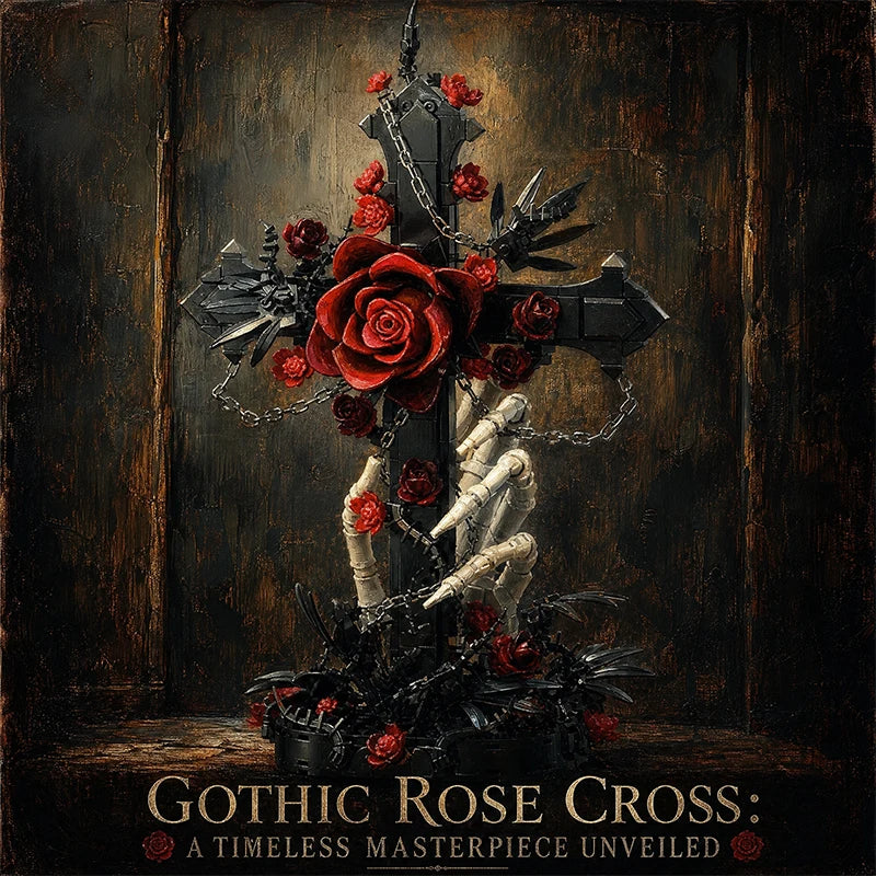 Gothic Rose Cross Building Blocks – Dark Romance MOC Brick Set